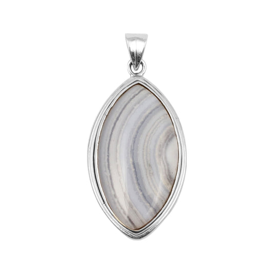 Marquise Shape Blue Lace Agate Pendant Handmade 925 Sterling Silver Natural Gemstone Jewelry