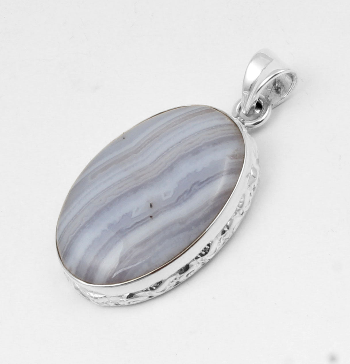 Blue Lace Agate Pendant Handmade 925 Sterling Silver Natural Gemstone Jewelry Gift For Her