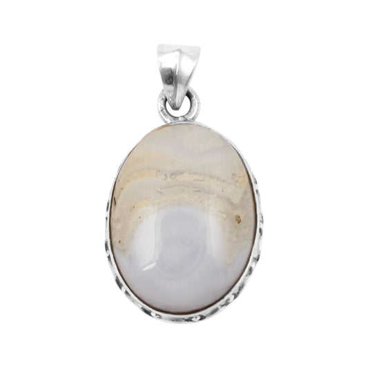 Bohemian Blue Lace Agate Pendant Handmade 925 Sterling Silver Natural Gemstone Pendant Statement Jewelry