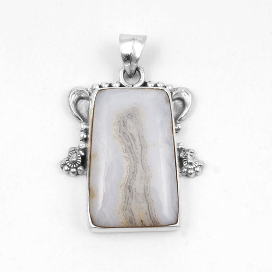 Blue Lace Agate  Sterling Silver Pendant