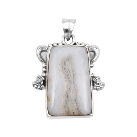 Boho Designer Blue Lace Agate Pendant Handmade 925 Sterling Silver Natural Gemstone Pendant