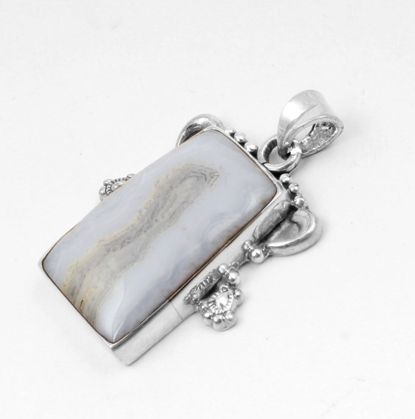 Blue Lace Agate  Sterling Silver Pendant