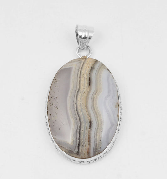 Blue Lace Agate  Sterling Silver Pendant