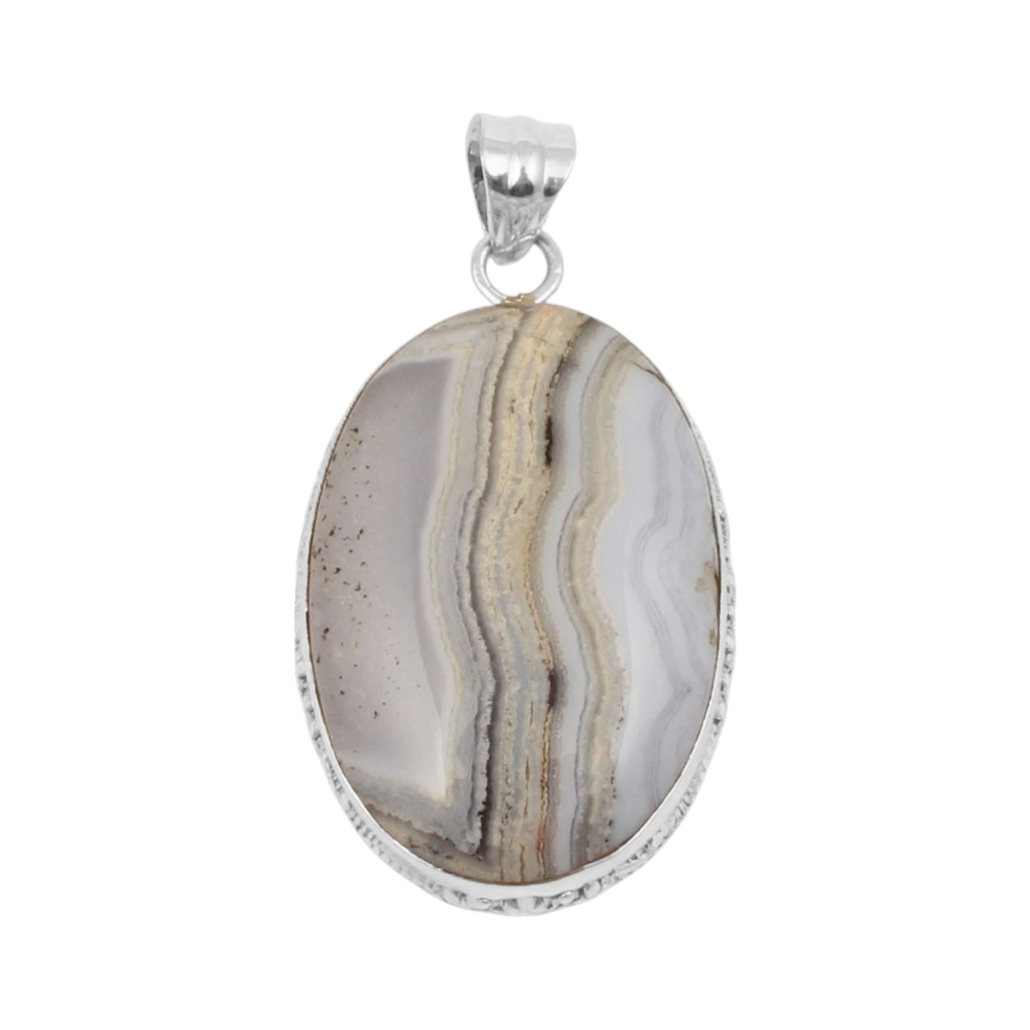 Oval Blue Lace Agate Pendant Handmade 925 Sterling Silver Natural Gemstone Pendant Jewelry