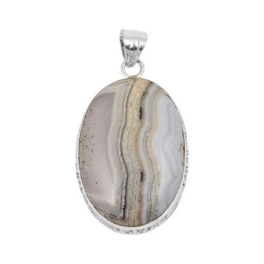 Oval Blue Lace Agate Pendant Handmade 925 Sterling Silver Natural Gemstone Pendant Jewelry