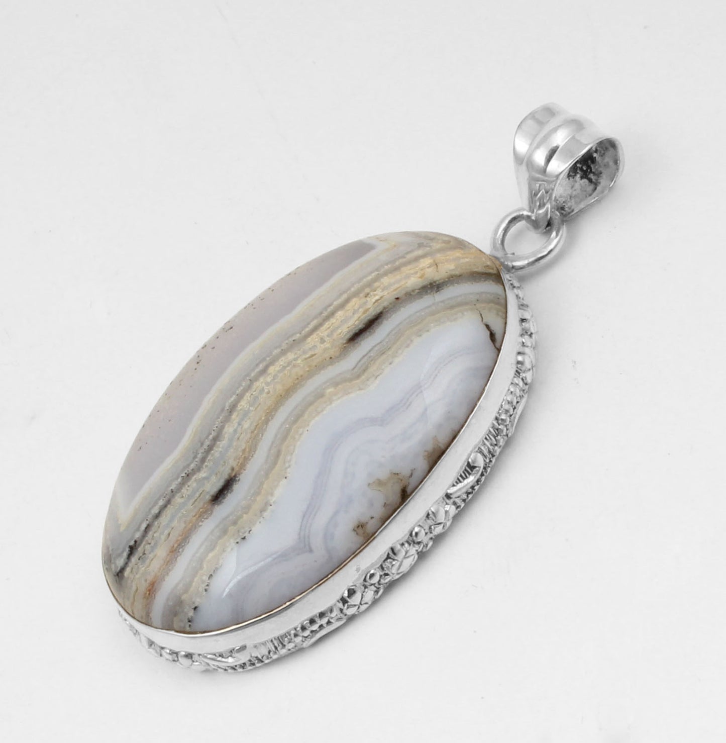 Blue Lace Agate  Sterling Silver Pendant