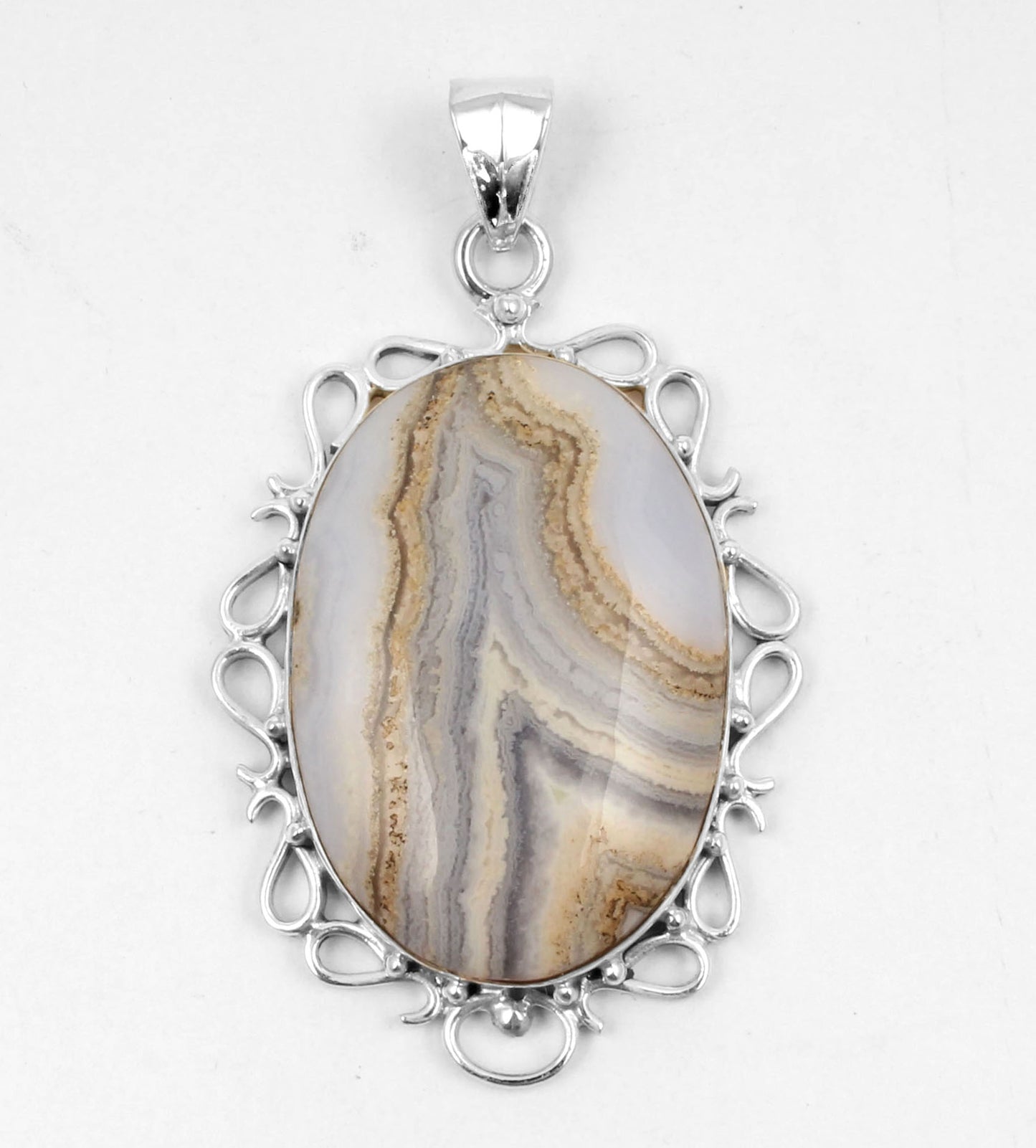 Blue Lace Agate  Sterling Silver Pendant