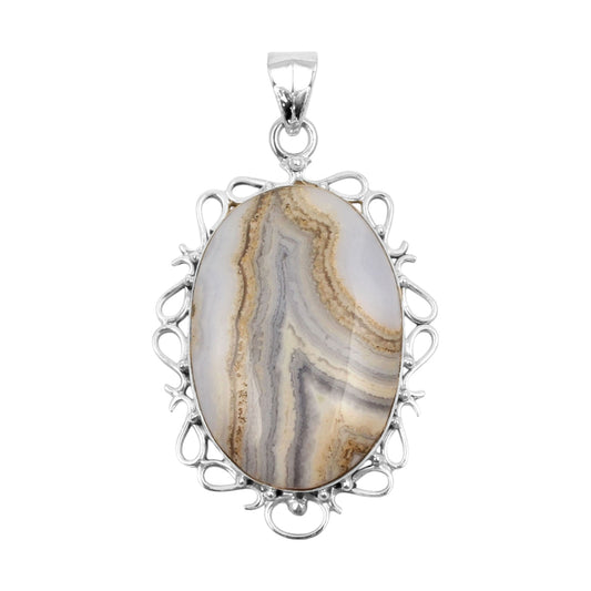 Designer Boho Blue Lace Agate Pendant Handmade 925 Sterling Silver Natural Gemstone Pendant