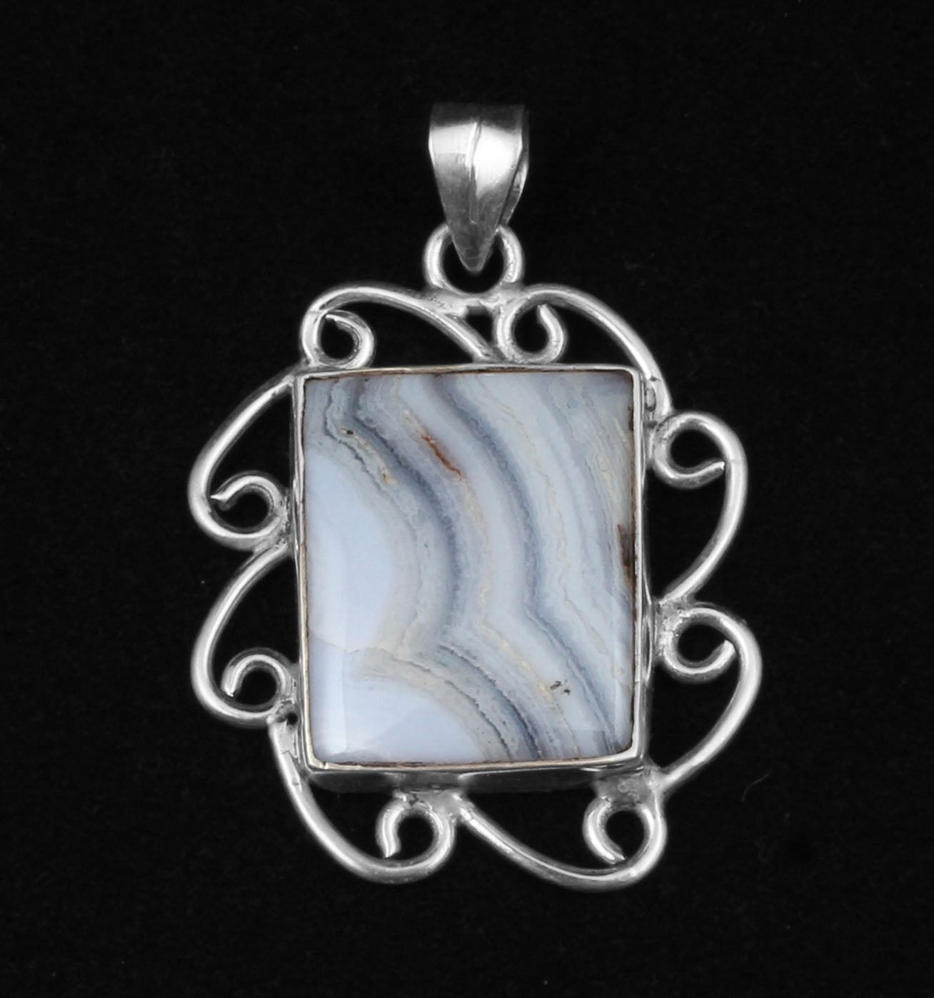 Blue Lace Agate  Sterling Silver Pendant