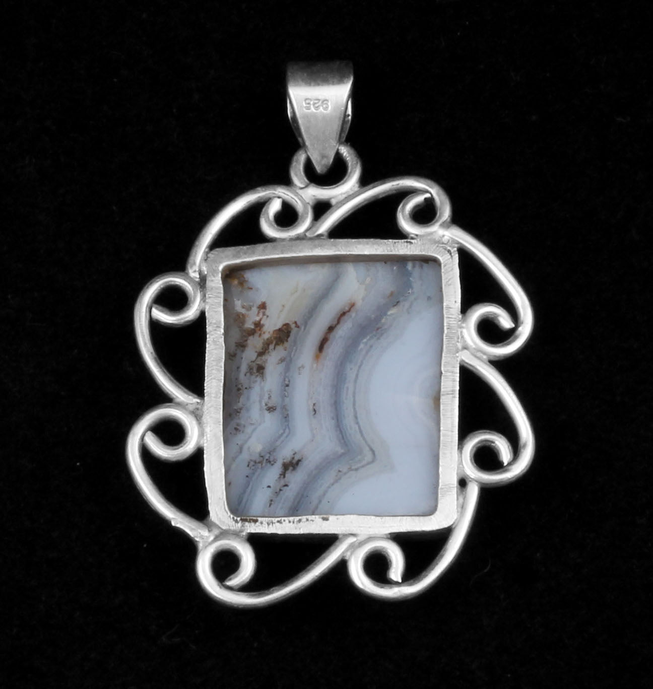 Blue Lace Agate  Sterling Silver Pendant