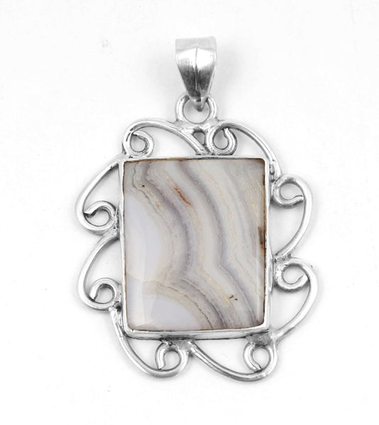 Blue Lace Agate  Sterling Silver Pendant