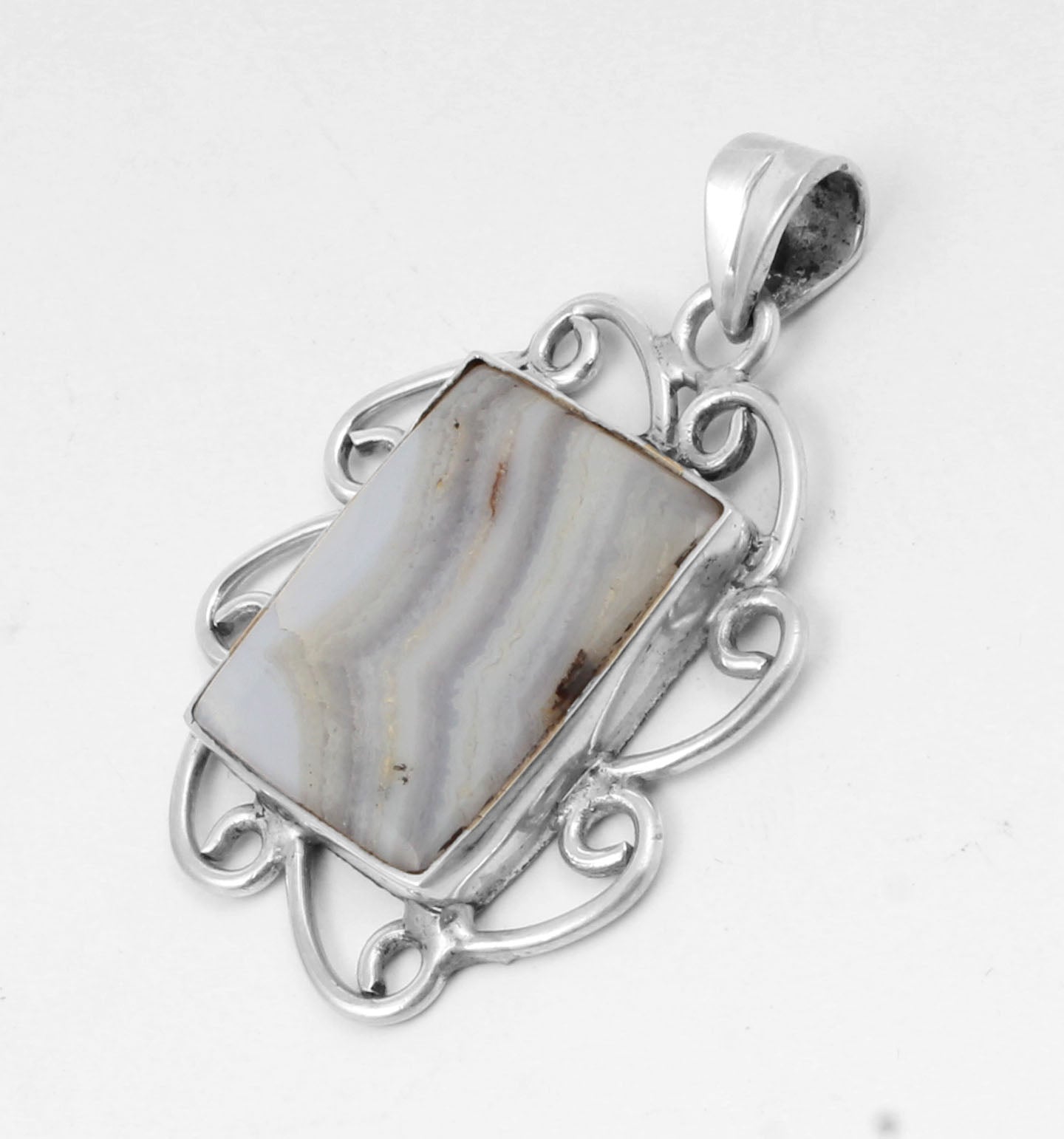 Blue Lace Agate  Sterling Silver Pendant