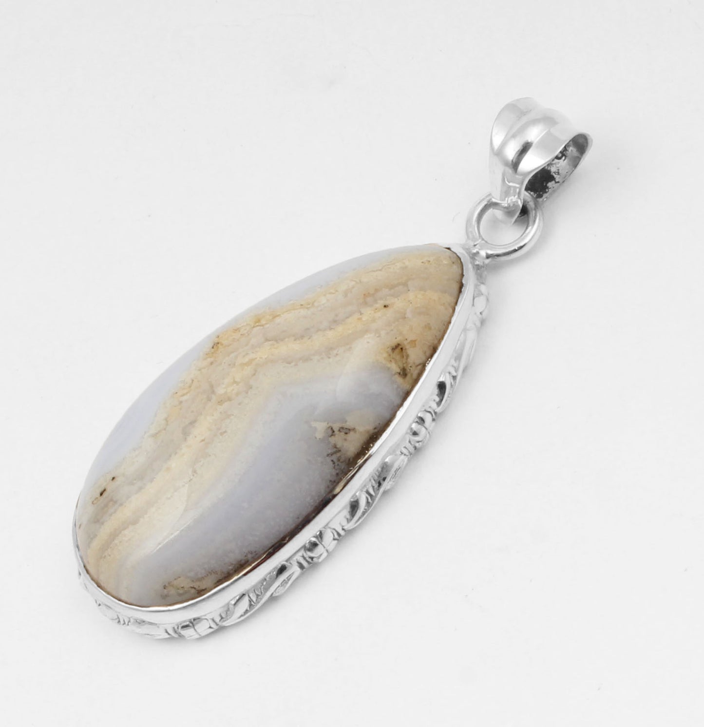 Pear Blue Lace Agate Pendant Necklace 925 Sterling Silver Handmade Jewelry Gift for Her Blue Gemstone Pendant for Healing & Calm