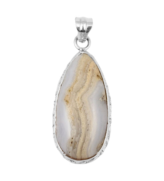Pear Blue Lace Agate Pendant Necklace 925 Sterling Silver Handmade Jewelry Gift for Her Blue Gemstone Pendant for Healing & Calm