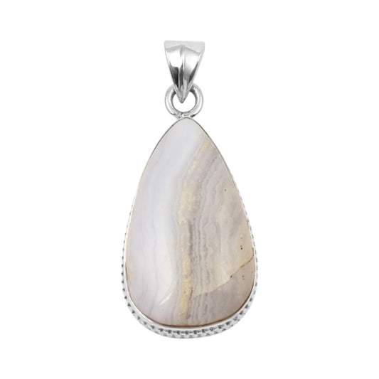Unique Artisan Pear Blue Lace Agate Pendant Necklace 925 Sterling Silver Handmade Jewelry Gift for Her