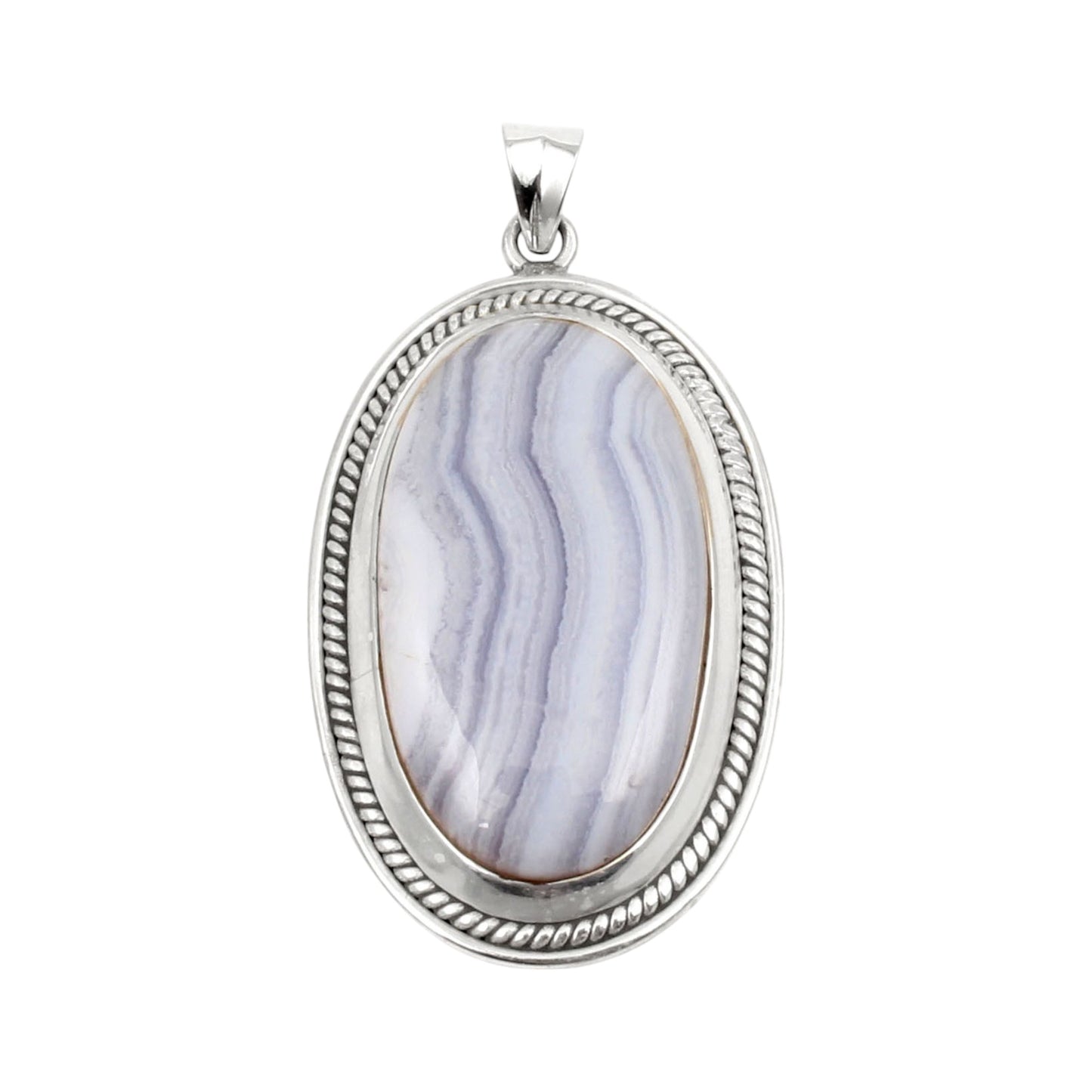 Designer Oval Blue Lace Agate Pendant Handmade Twisted Wire Designer 925 Sterling Silver Natural Gemstone Pendant
