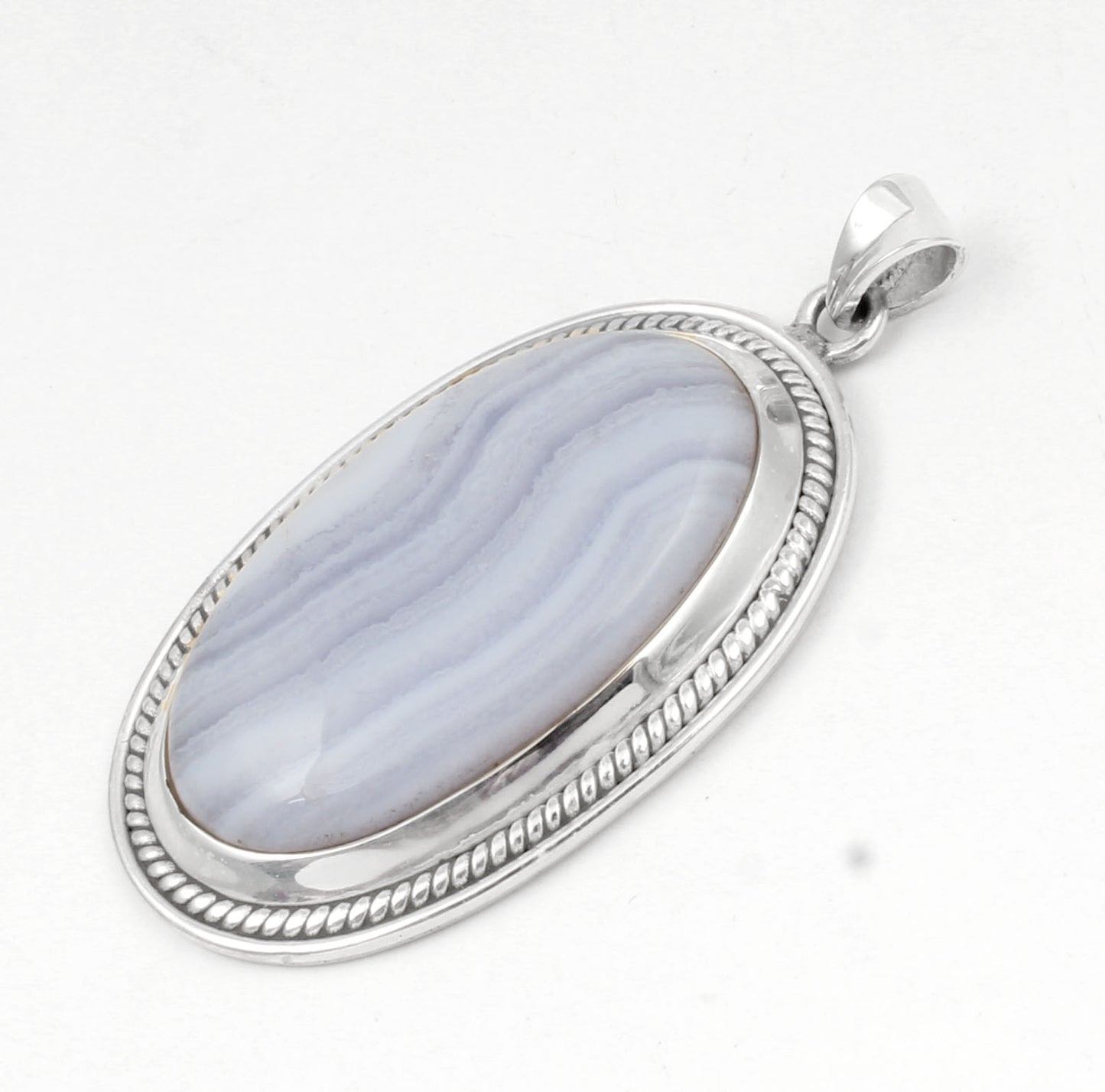 Blue Lace Agate  Sterling Silver Pendant