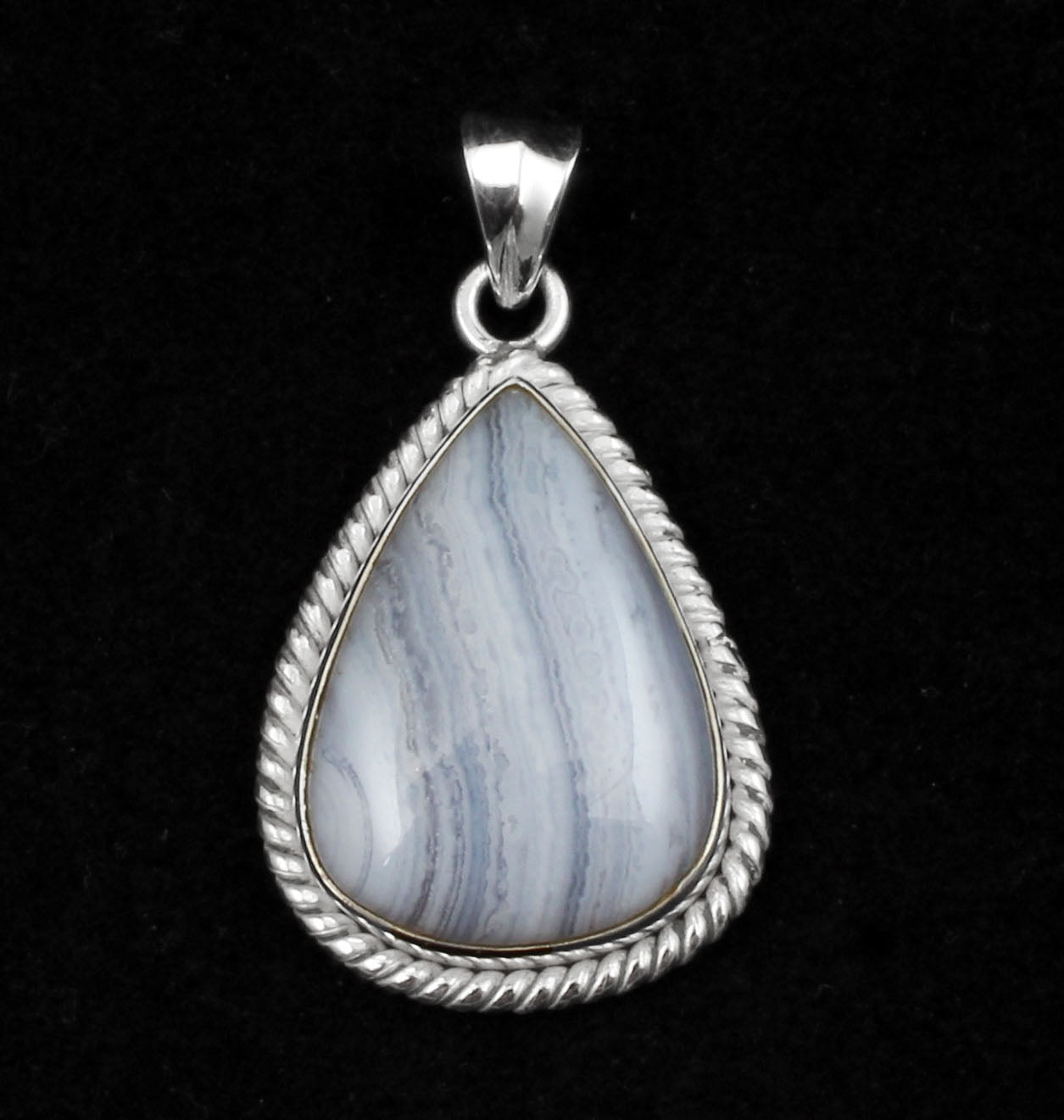 Twisted Wire Design Pear Blue Lace Agate Gemstone Pendant Handmade 925 Sterling Silver Pendant