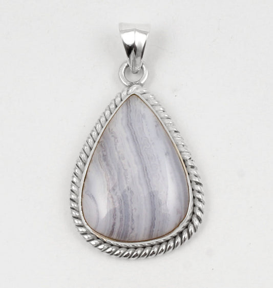 Blue Lace Agate  Sterling Silver Pendant