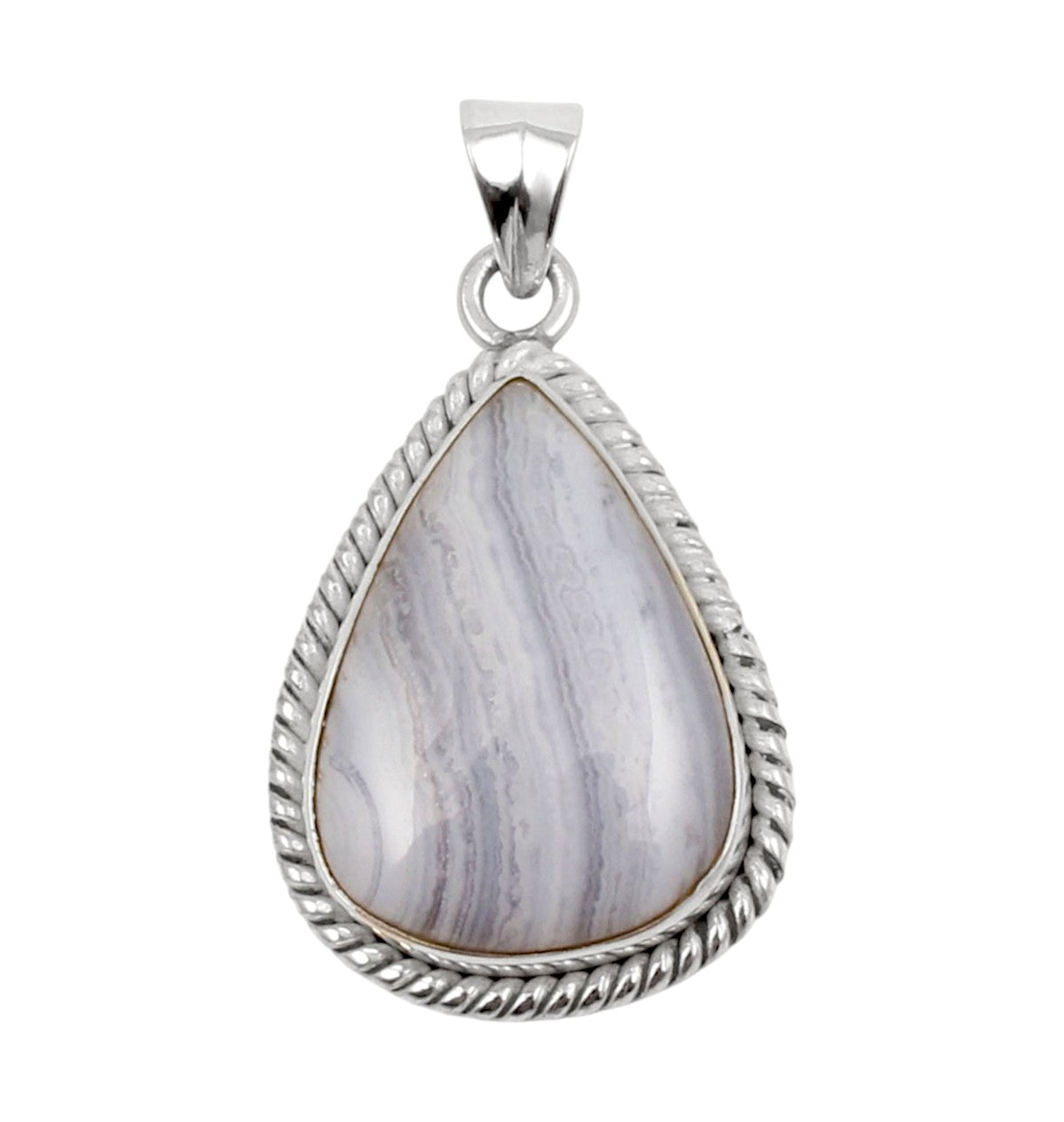 Twisted Wire Design Pear Blue Lace Agate Gemstone Pendant Handmade 925 Sterling Silver Pendant