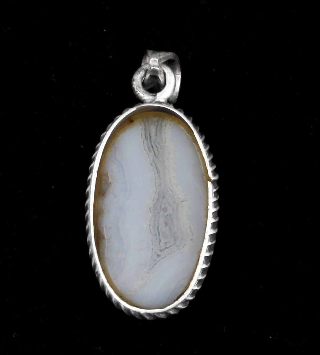 Blue Lace Agate  Sterling Silver Pendant