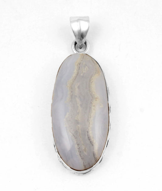 Blue Lace Agate  Sterling Silver Pendant