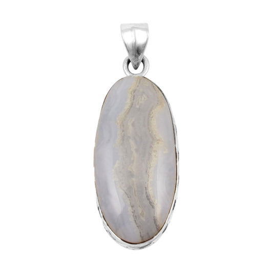 Blue Lace Agate Pendant Handmade Vintage 925 Sterling Silver Natural Gemstone Pendant Jewelry