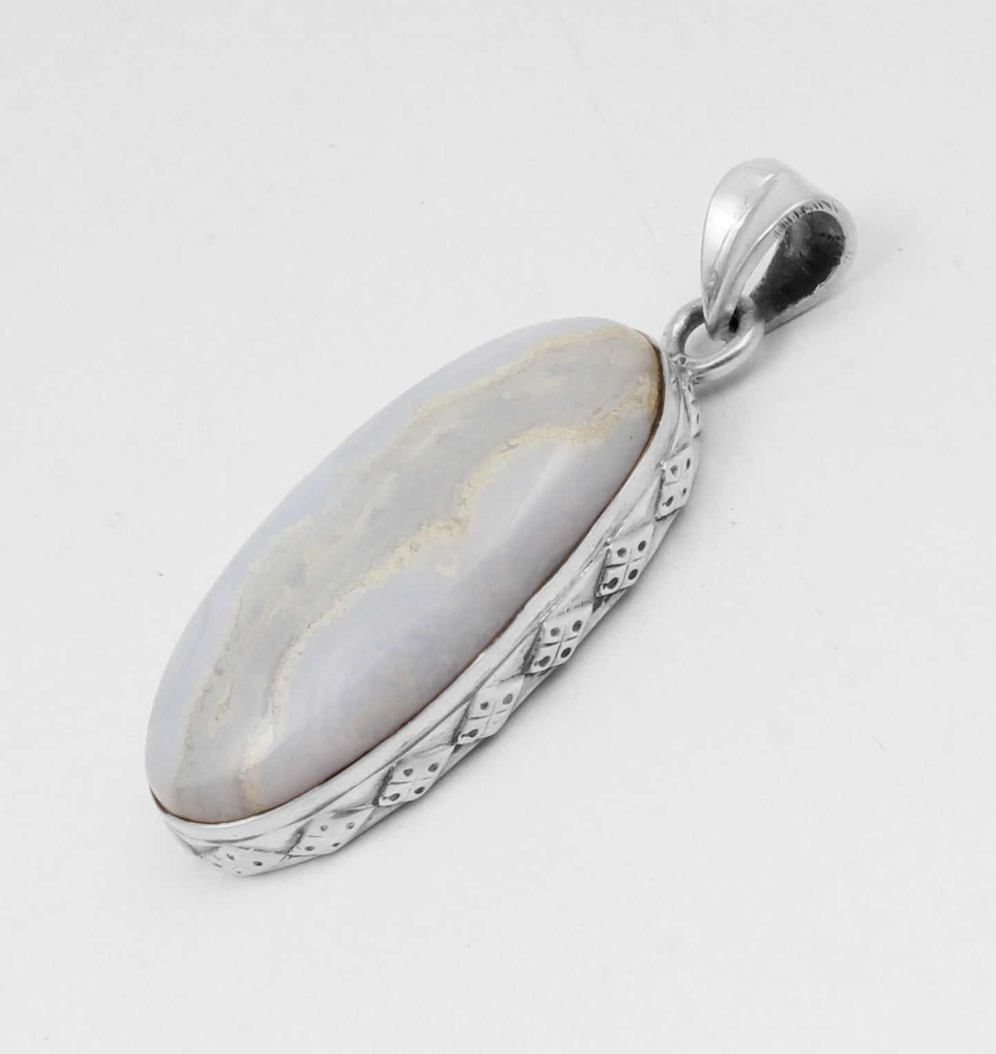 Blue Lace Agate Pendant Handmade Vintage 925 Sterling Silver Natural Gemstone Pendant Jewelry