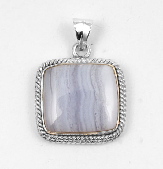 Blue Lace Agate  Sterling Silver Pendant