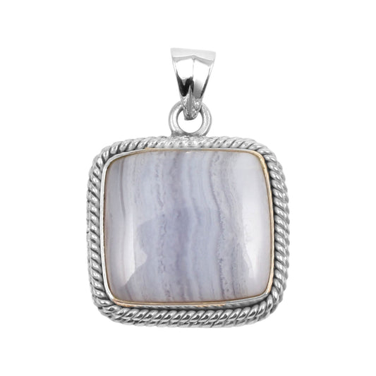 Designer Twisted Wire Gemstone Pendant Natural Blue Lace Agate 925 Sterling Silver Pendant Jewelry