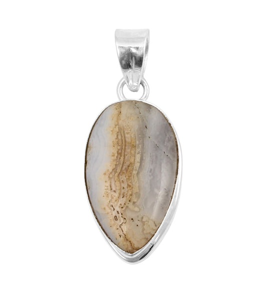 Pear Blue Lace Agate Pendant Necklace 925 Sterling Silver Handmade Jewelry Gift for Her Blue Gemstone Pendant