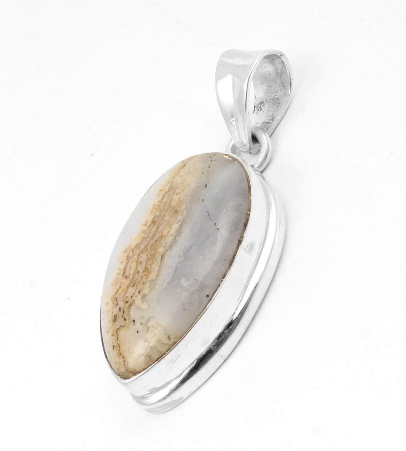 Pear Blue Lace Agate Pendant Necklace 925 Sterling Silver Handmade Jewelry Gift for Her Blue Gemstone Pendant