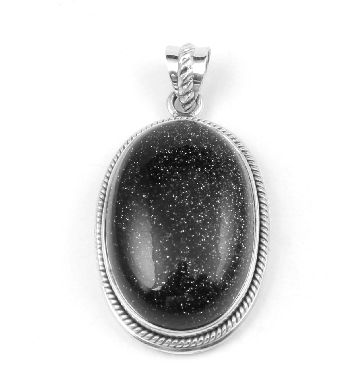 Blue Sandstone Pendant Oval Twisted Wire Designer 925 Sterling Silver Pendant Sparkling Blue Stone Pendant