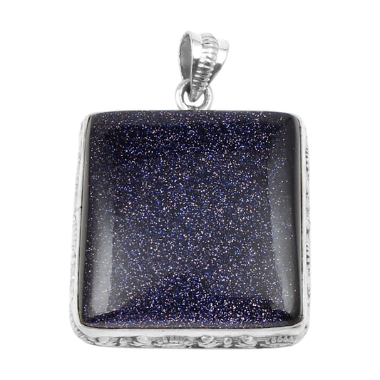 Blue Sandstone Pendant Handmade 925 Sterling Silver Sandstone Pendant Sparkling Gemstone Pendant for Women