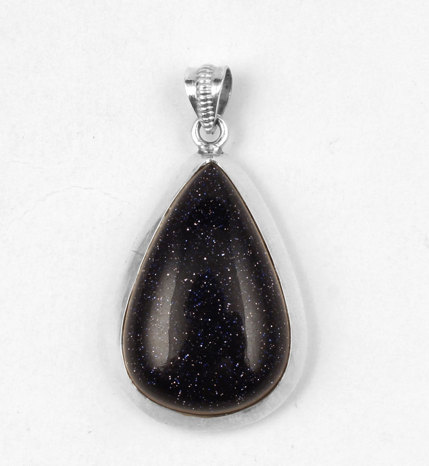 Blue Sandstone Pendant Handmade 925 Sterling Silver Pear Sandstone Pendant Sparkling Blue Stone Pendant for Women
