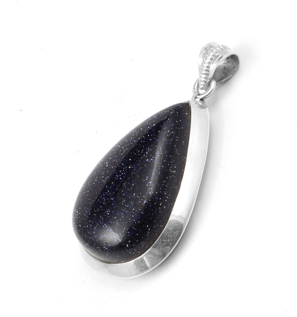 Blue Sandstone Pendant Handmade 925 Sterling Silver Pear Sandstone Pendant Sparkling Blue Stone Pendant for Women