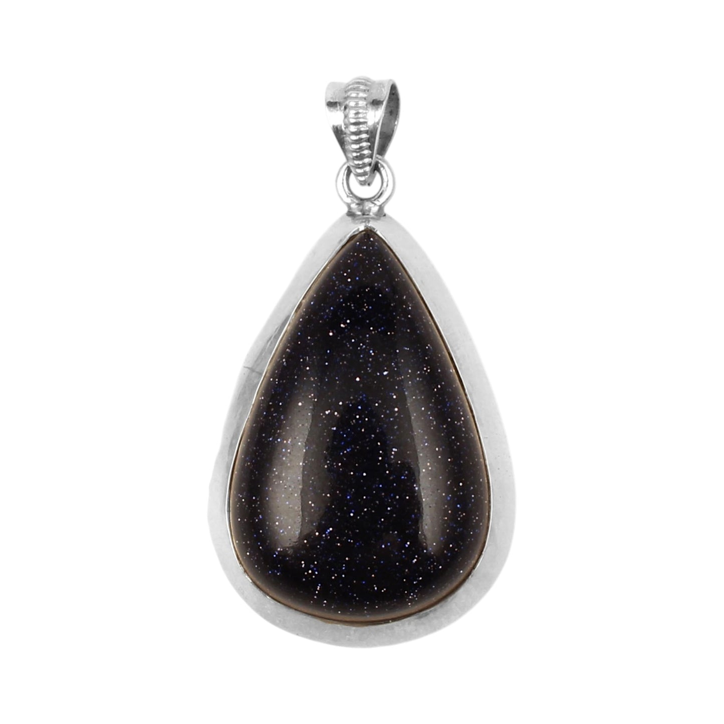 Blue Sandstone Pendant Handmade 925 Sterling Silver Pear Sandstone Pendant Sparkling Blue Stone Pendant for Women