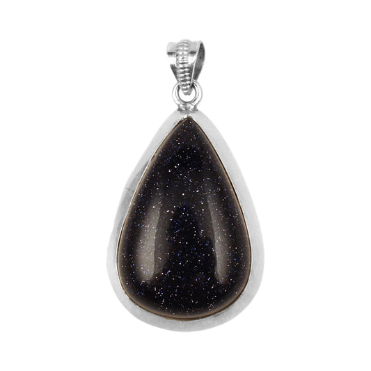Blue Sandstone Pendant Handmade 925 Sterling Silver Pear Sandstone Pendant Sparkling Blue Stone Pendant for Women