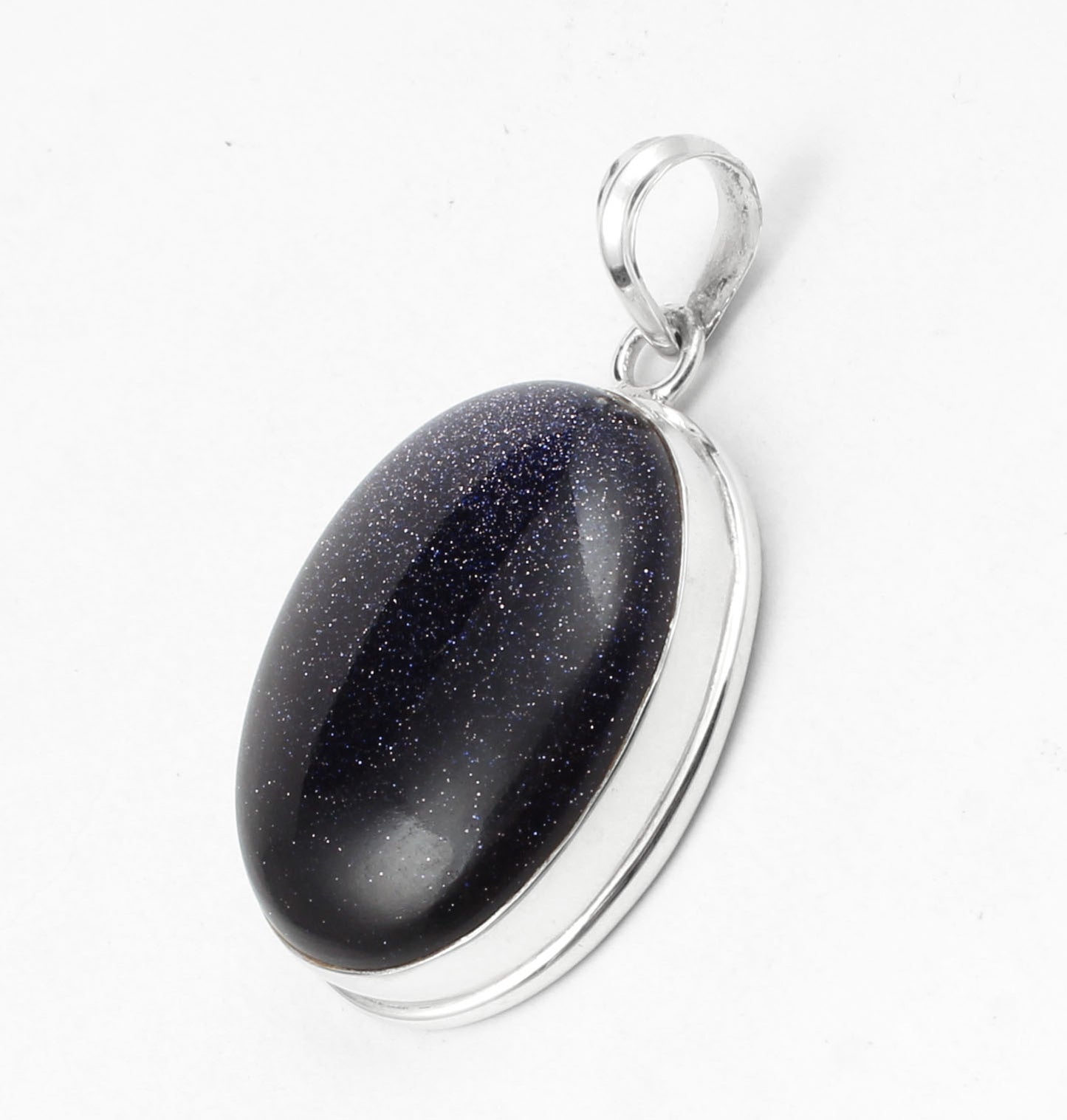 Blue Sandstone Pendant Handmade 925 Sterling Silver Oval Sandstone Pendant Sparkling Gemstone Pendant
