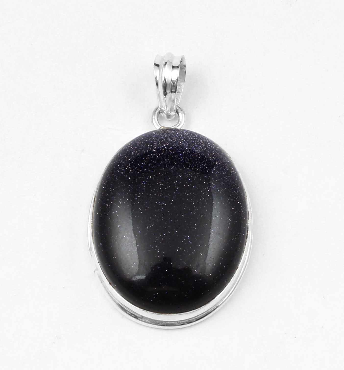 Blue Sandstone Pendant Handmade 925 Sterling Silver Oval Sandstone Pendant Sparkling Gemstone Pendant