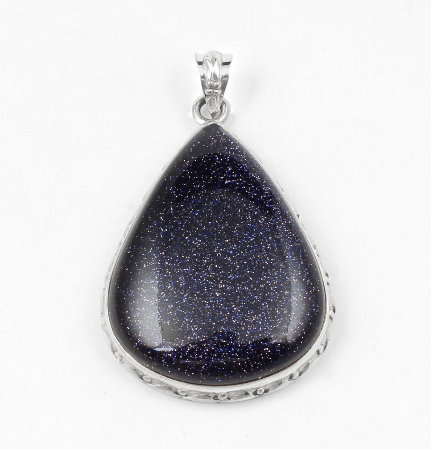 Blue Sandstone Pendant Handmade 925 Sterling Silver Pear Sunstone Pendant Sparkling Blue Stone Pendant for Women