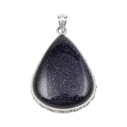 Blue Sandstone Pendant Handmade 925 Sterling Silver Pear Sunstone Pendant Sparkling Blue Stone Pendant for Women