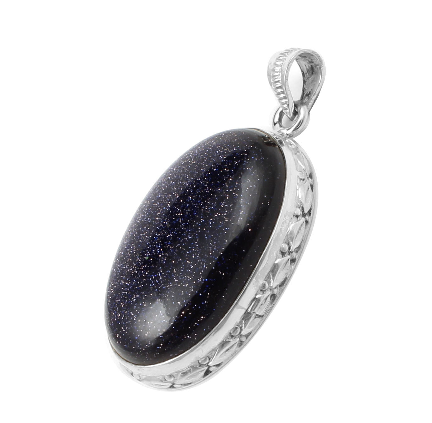 Blue Sandstone Pendant Handmade 925 Sterling Silver Oval Sparkling Gemstone Pendant for Women