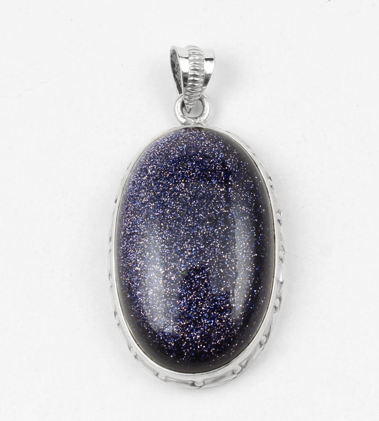 Blue Sandstone Pendant Handmade 925 Sterling Silver Oval Sparkling Gemstone Pendant for Women