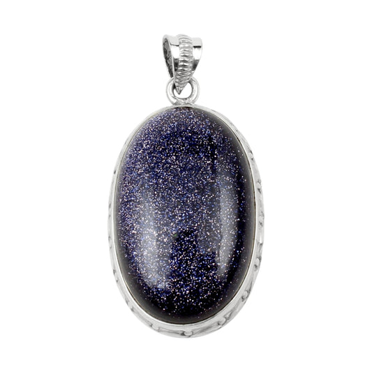 Blue Sandstone Pendant Handmade 925 Sterling Silver Oval Sparkling Gemstone Pendant for Women