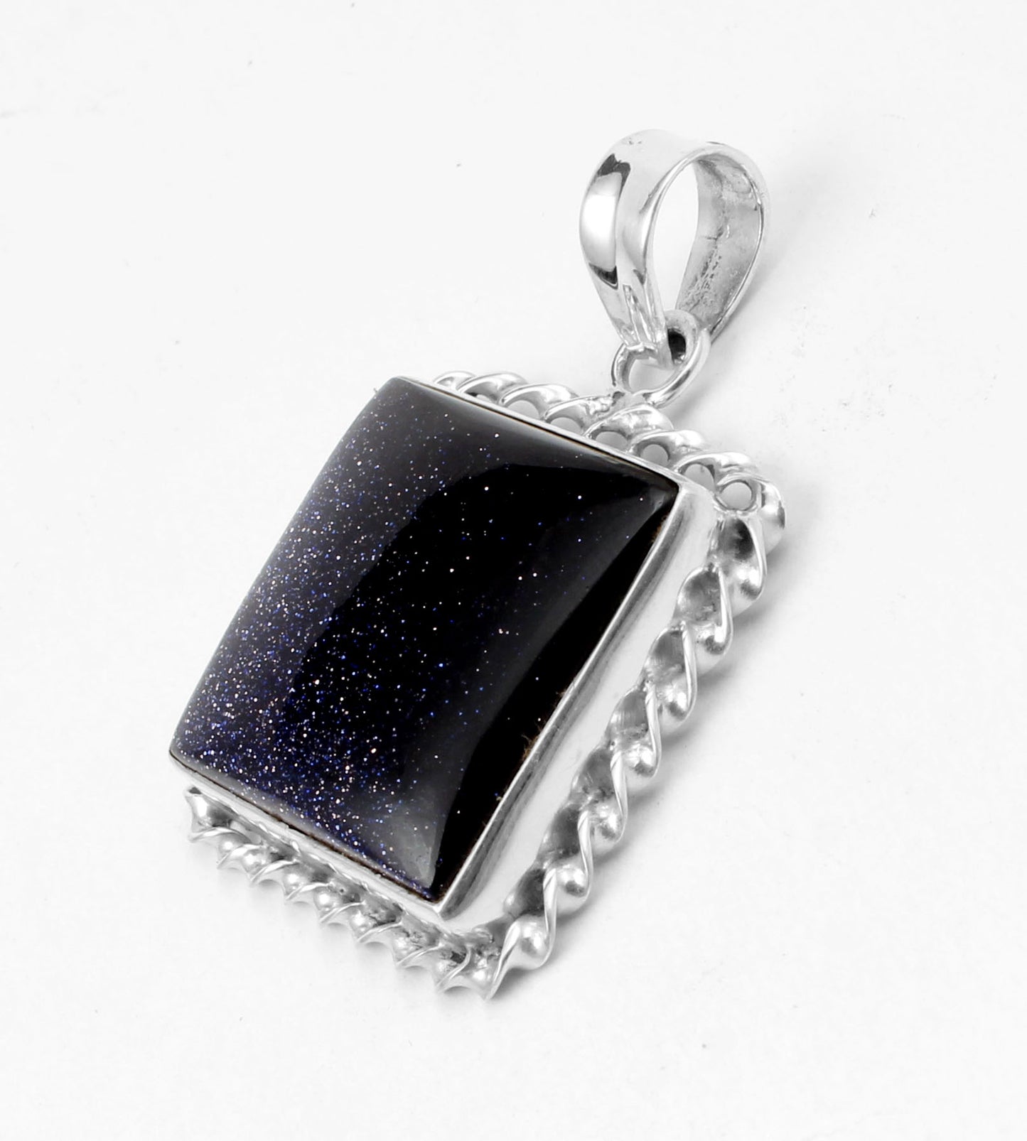 Blue Sandstone Pendant 925 Sterling Silver Twisted Wire Design Handmade Gemstone Pendant