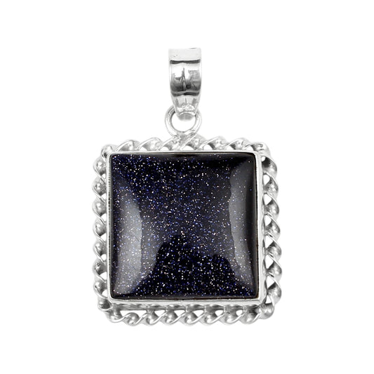 Blue Sandstone Pendant 925 Sterling Silver Twisted Wire Design Handmade Gemstone Pendant