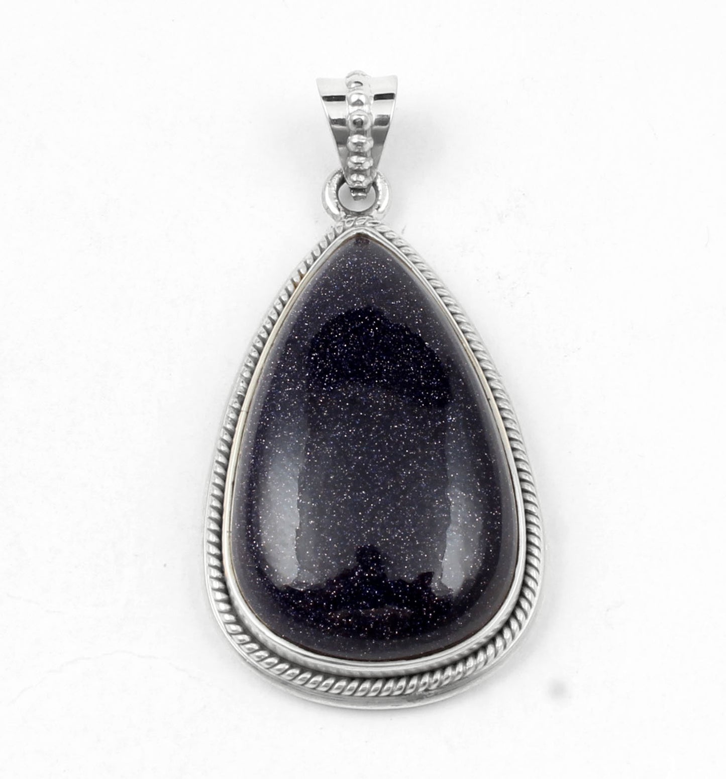 Blue Sandstone Pendant 925 Sterling Silver Twisted Wire Design Handmade Pear Shape Gemstone Pendant