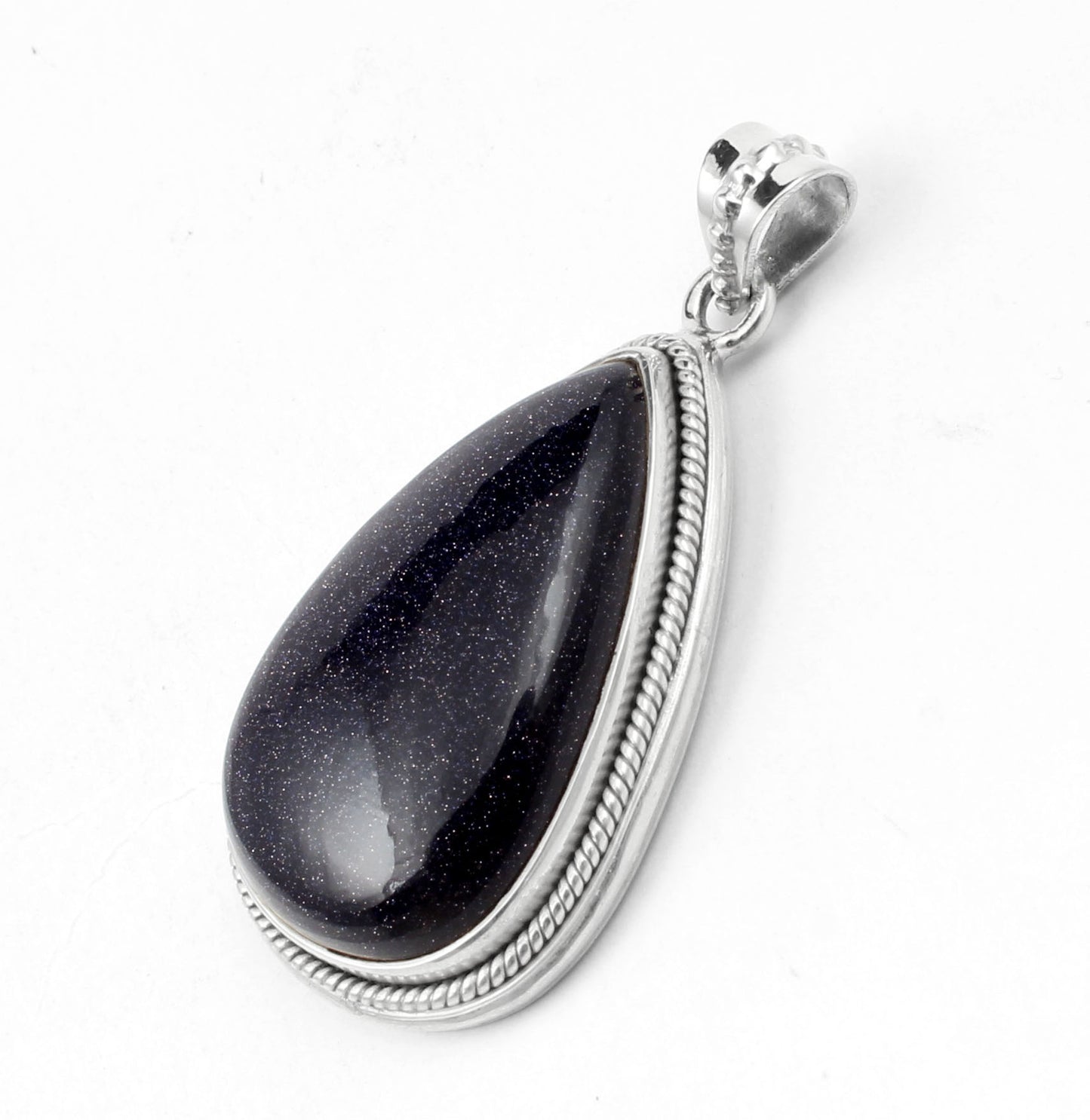Blue Sandstone Pendant 925 Sterling Silver Twisted Wire Design Handmade Pear Shape Gemstone Pendant