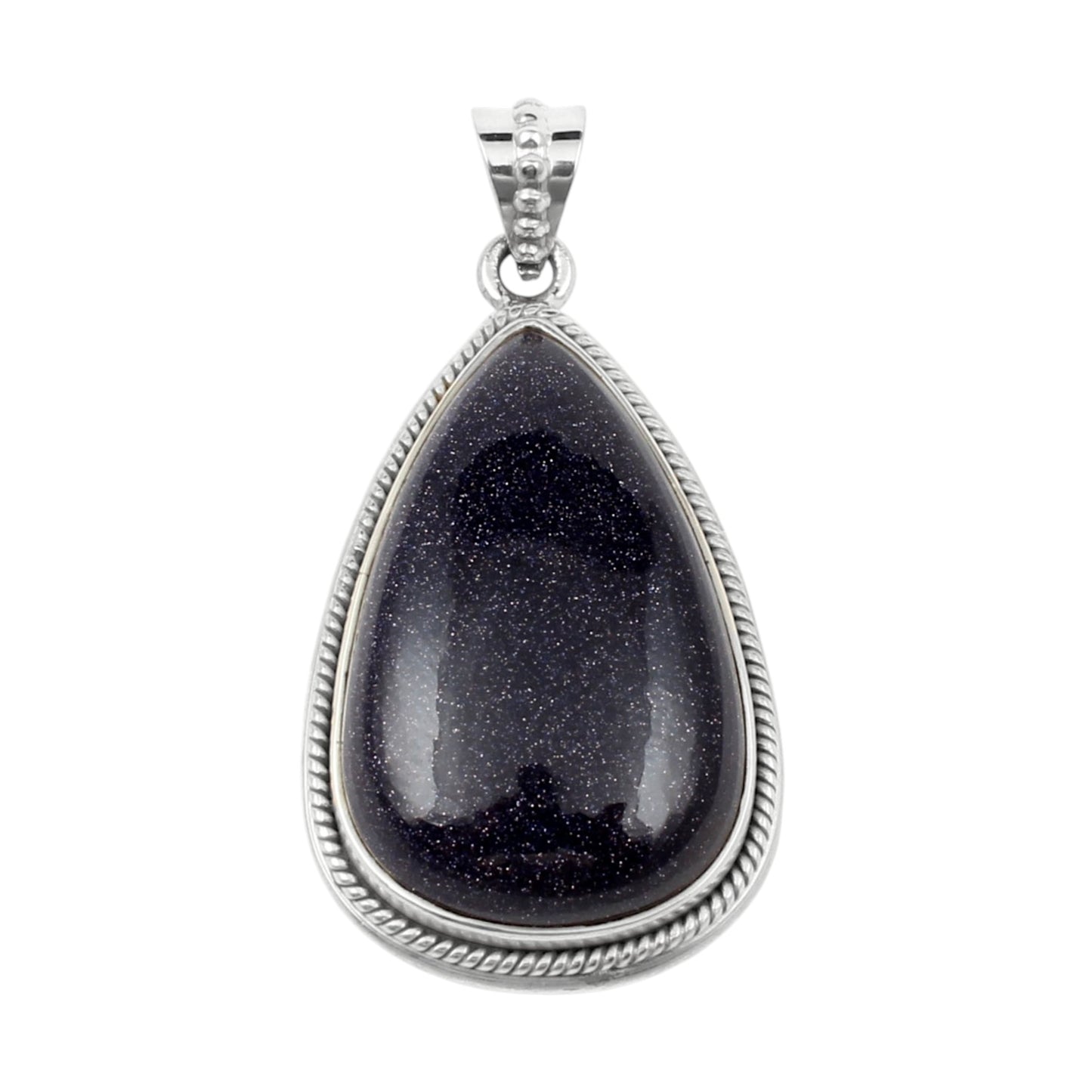 Blue Sandstone Pendant 925 Sterling Silver Twisted Wire Design Handmade Pear Shape Gemstone Pendant
